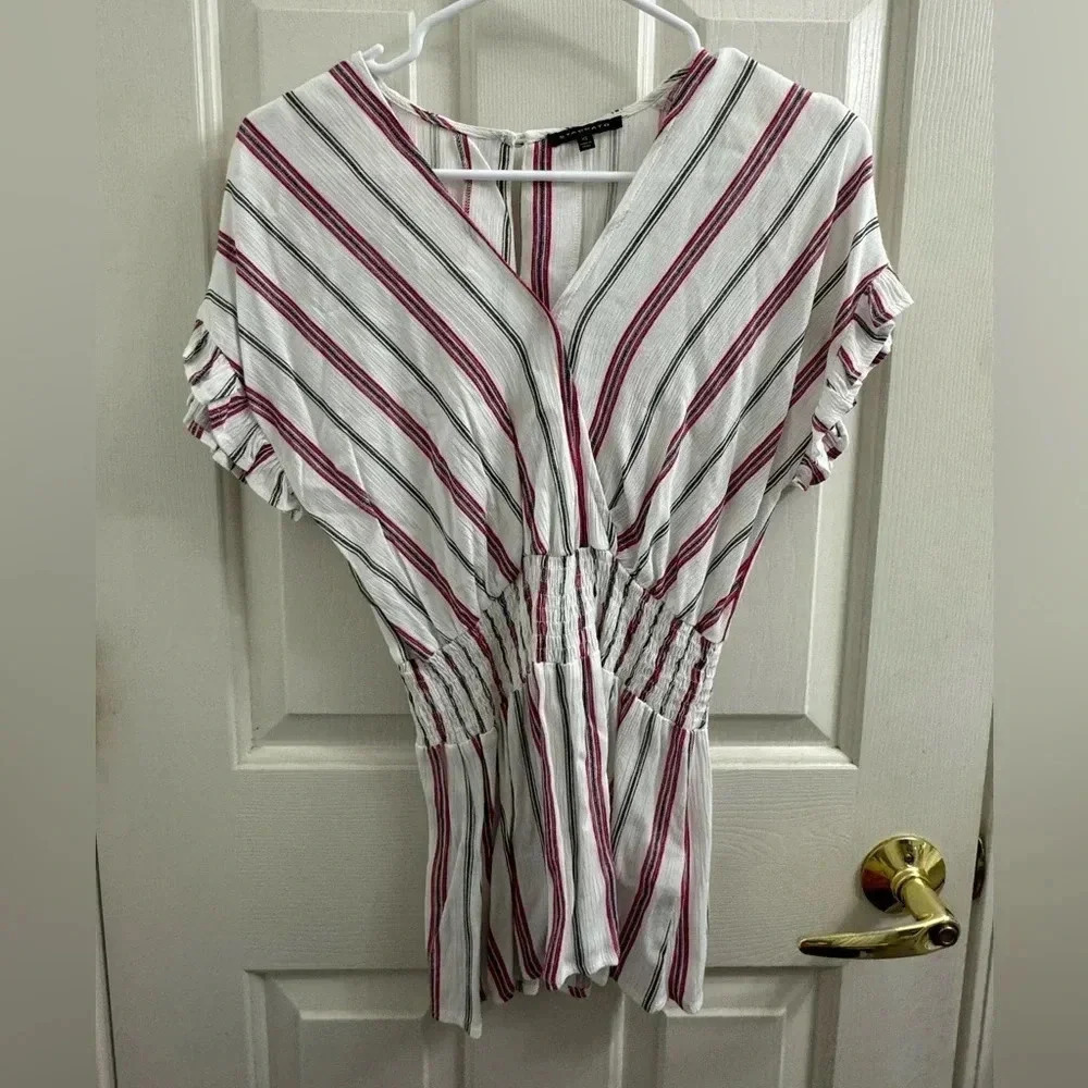 Staccato smocked short sleeve blouse
